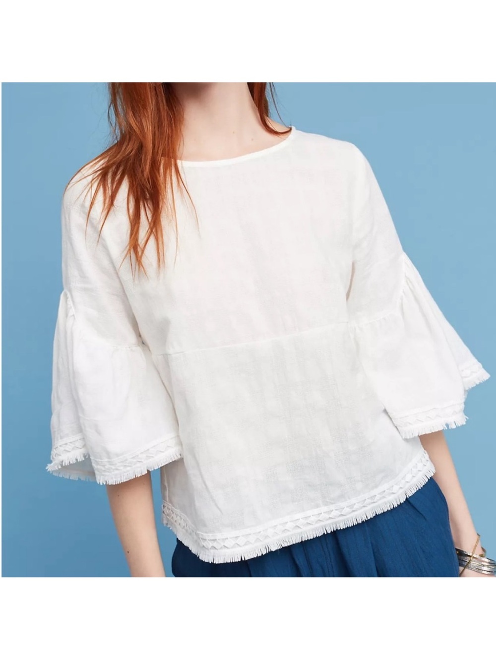 Anthropologie Dolan Evamarie Bell-Sleeve Top Ivory Gauze S Small Peasant Boho